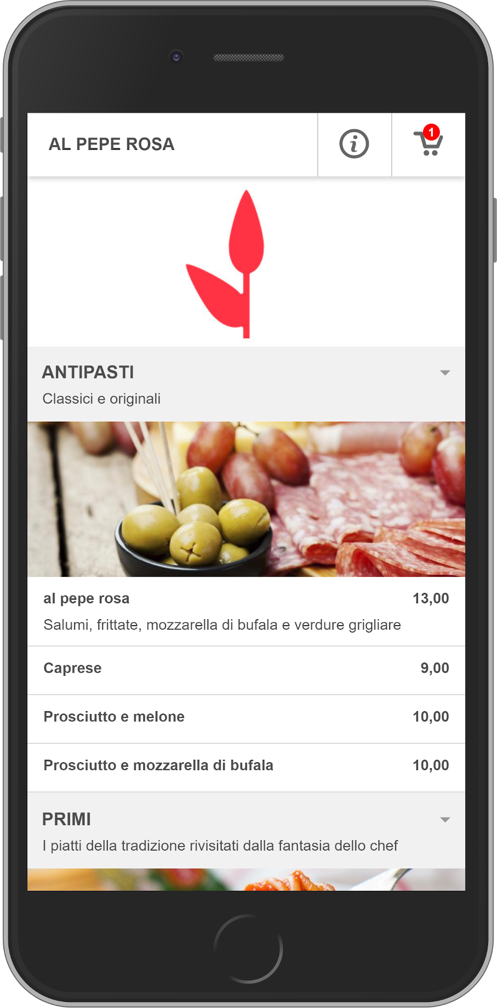 menu per ordinazione da asporto